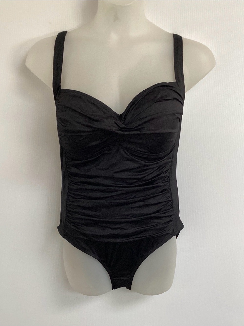 Classic Black Ruched One-Piece Swimsuit with Molded Cup & Tummy Panel Size 16W